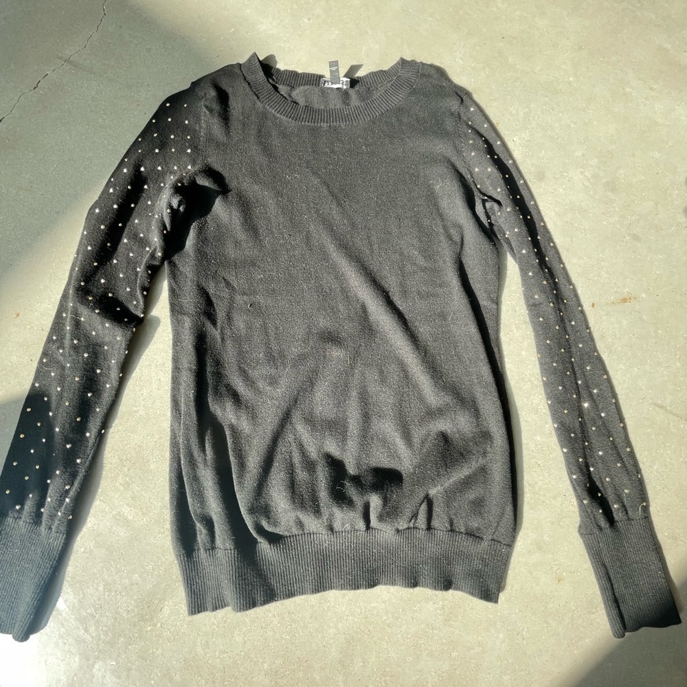 Express Black Crewneck with Gold beads on arms